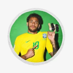 Neymar Jr Encouraging Brazil Football Player Round Beach Towel