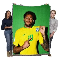 Neymar Jr Encouraging Brazil Football Player Woven Blanket