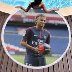 Neymar Jr Euphoric PSG Footballer Round Beach Towel 1