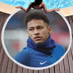 Neymar Jr Fastidious PSG Soccer Player Round Beach Towel 1