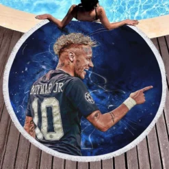 Neymar Jr French Cup Soccer Player Round Beach Towel 1