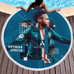 Neymar Jr PSG Soccer Player Round Beach Towel 1