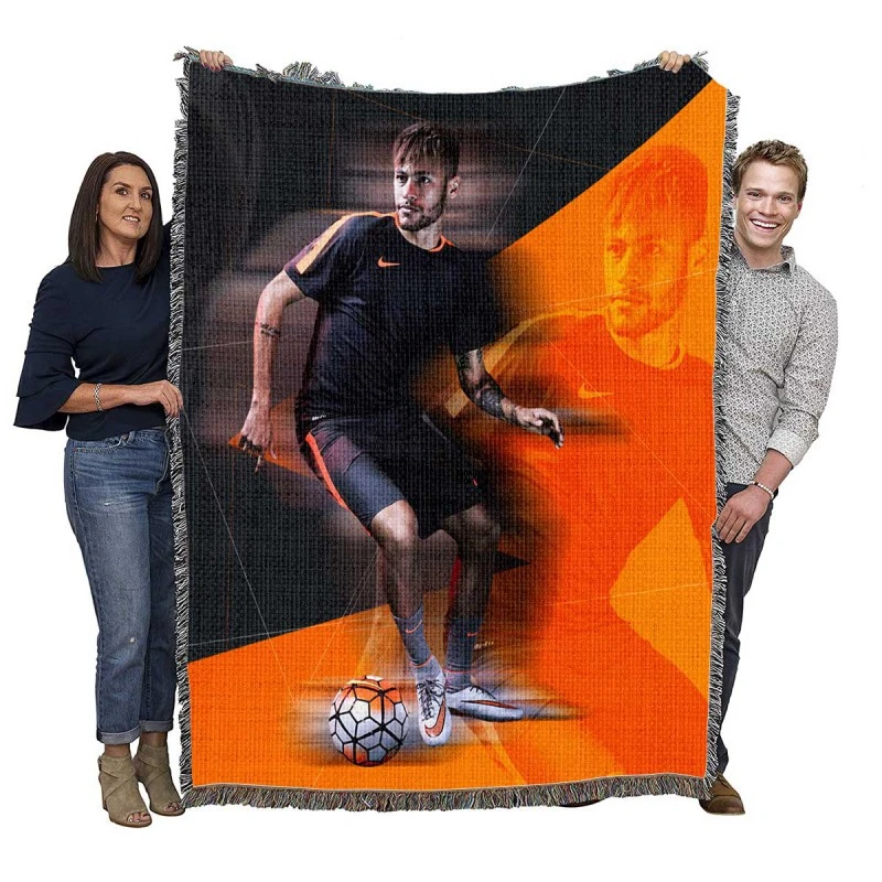 Neymar Jr Spirited Soccer Player Woven Blanket