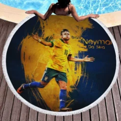 Neymar Sharp Football Player Round Beach Towel 1