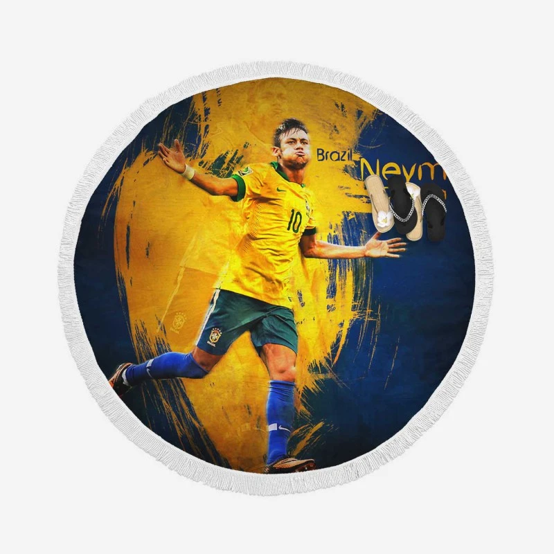 Neymar Sharp Football Player Round Beach Towel