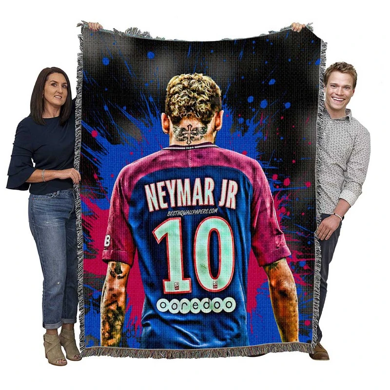 Neymar UEFA Cup Winners Cup Soccer Player Woven Blanket