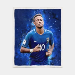 Neymar in Brazil Blue Jersey Football Player Sherpa Fleece Blanket 1