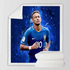 Neymar in Brazil Blue Jersey Football Player Sherpa Fleece Blanket