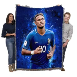 Neymar in Brazil Blue Jersey Football Player Woven Blanket