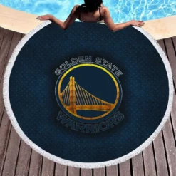 Official Golden State Warriors NBA Club Logo Round Beach Towel 1