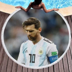 Olympic Footballer Player Lionel Messi Round Beach Towel 1