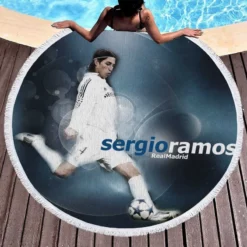 Olympic Footballer Sergio Ramos Round Beach Towel 1