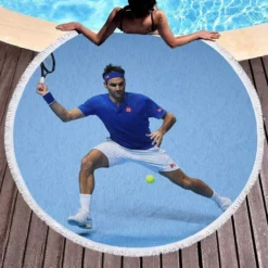 Optimistic Tennis Player Roger Federer Round Beach Towel 1