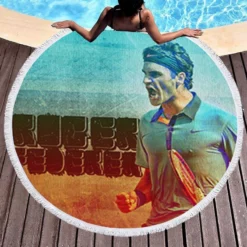 Organized Tennis Roger Federer Round Beach Towel 1