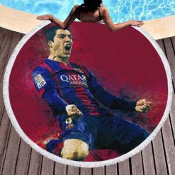 Outstanding Barcelona Team Player Luis Suarez Round Beach Towel 1