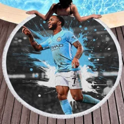 Outstanding Football Man City Raheem Sterling Round Beach Towel 1