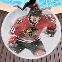 Patrick Kane Powerful NHL Hockey Player Round Beach Towel 1