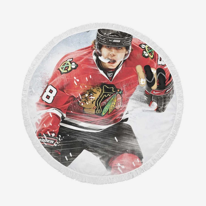 Patrick Kane Powerful NHL Hockey Player Round Beach Towel