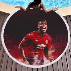 Paul Pogba Athletic United Soccer Player Round Beach Towel 1