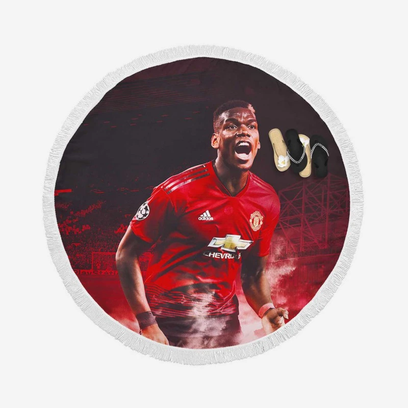 Paul Pogba Athletic United Soccer Player Round Beach Towel