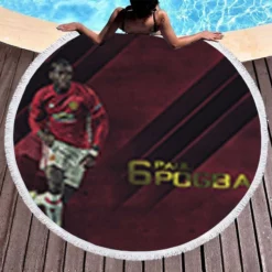 Paul Pogba Energetic Footballer Player Round Beach Towel 1