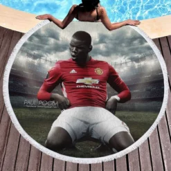 Paul Pogba Spirited Soccer Player Round Beach Towel 1