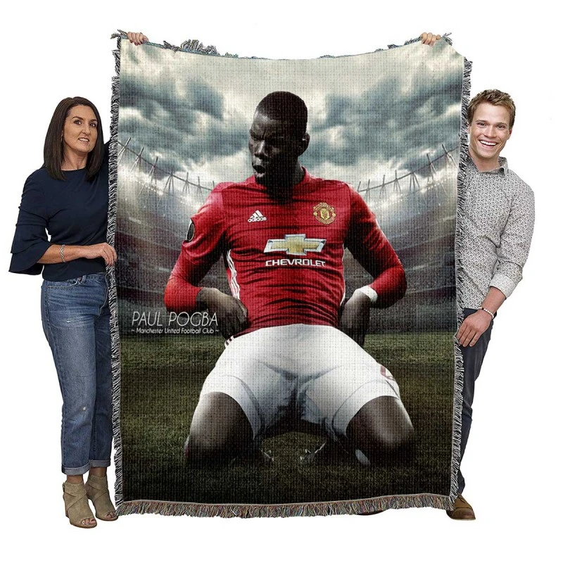 Paul Pogba Spirited Soccer Player Woven Blanket