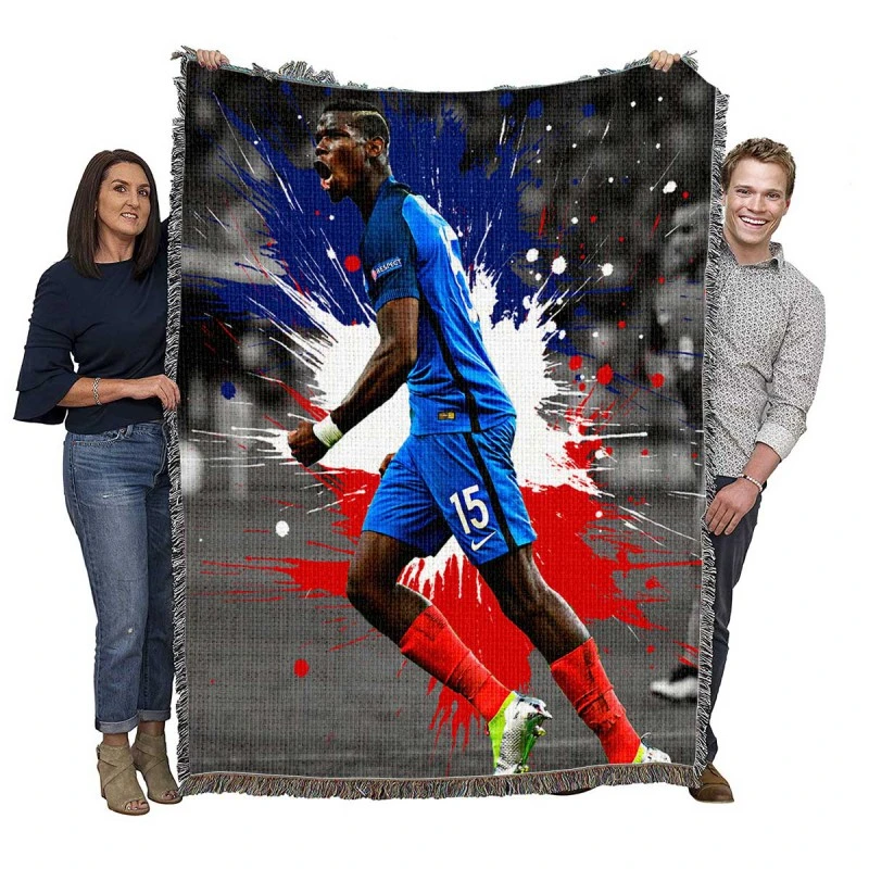 Paul Pogba encouraging French Football Player Woven Blanket