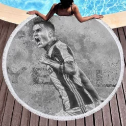 Paulo Bruno Dybala focused Football Player Round Beach Towel 1