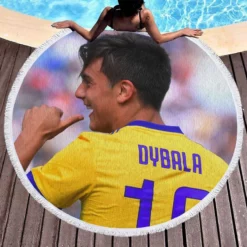 Paulo Dybala confident Soccer Player Round Beach Towel 1