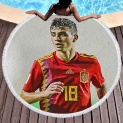 Pedri Energetic Spanish Football Player Round Beach Towel 1