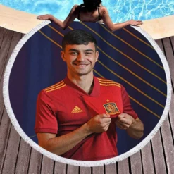 Pedri Spanish Spirited Football Player Round Beach Towel 1