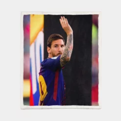 Persistent Barca Soccer Player Lionel Messi Sherpa Fleece Blanket 1