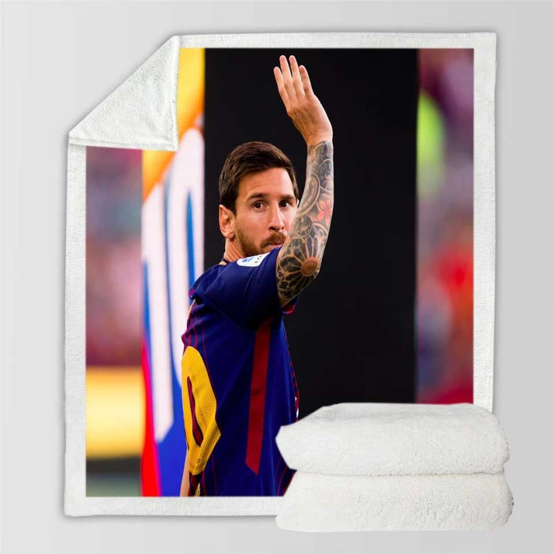 Persistent Barca Soccer Player Lionel Messi Sherpa Fleece Blanket