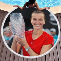 Petra Kvitova Powerful Tennis Player Round Beach Towel 1