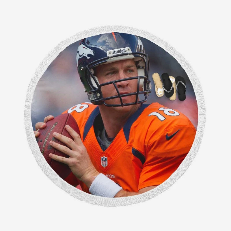 Peyton Manning Energetic NFL Football Player Round Beach Towel