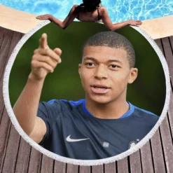 Popular Football Player Kylian Mbappe Round Beach Towel 1