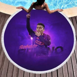 Popular Football Player Roberto Firmino Round Beach Towel 1