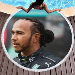 Popular Formula 1 Driver Lewis Hamilton Round Beach Towel 1