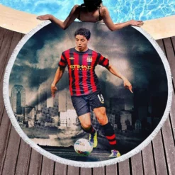 Popular French Footballer Samir Nasri Round Beach Towel 1