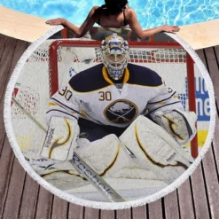 Popular Hockey Player Ryan Miller Round Beach Towel 1