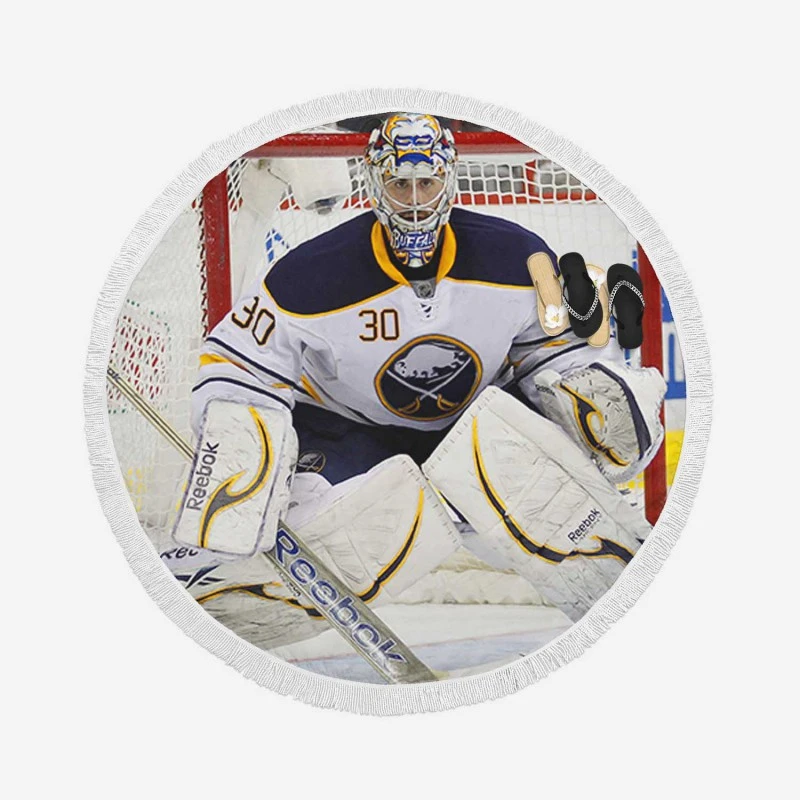 Popular Hockey Player Ryan Miller Round Beach Towel