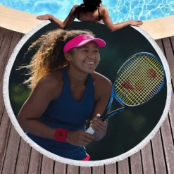 Popular Japanes Tennis Player Naomi Osaka Round Beach Towel 1