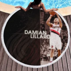 Popular NBA Basketball Player Damian Lillard Round Beach Towel 1