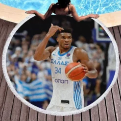 Popular NBA Basketball Player Giannis Antetokounmpo Round Beach Towel 1