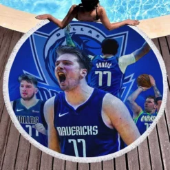 Popular NBA Basketball Player Luka Doncic Round Beach Towel 1