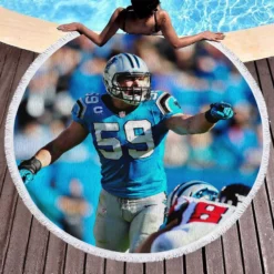 Popular NFL Football Player Luke Kuechly Round Beach Towel 1