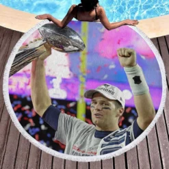 Popular NFL Footballer Tom Brady Round Beach Towel 1