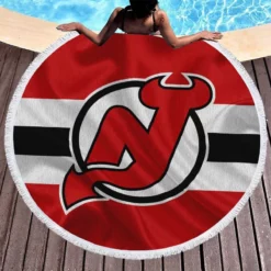 Popular NHL Hockey Team New Jersey Devils Round Beach Towel 1