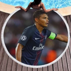 Popular PSG Football Player Thiago Silva Round Beach Towel 1